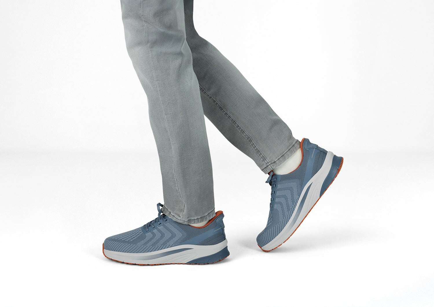 Orthofeet Tilos Hands-Free Support Stretch Men's Sneakers - Blue/orange - Lifestyle View - 8