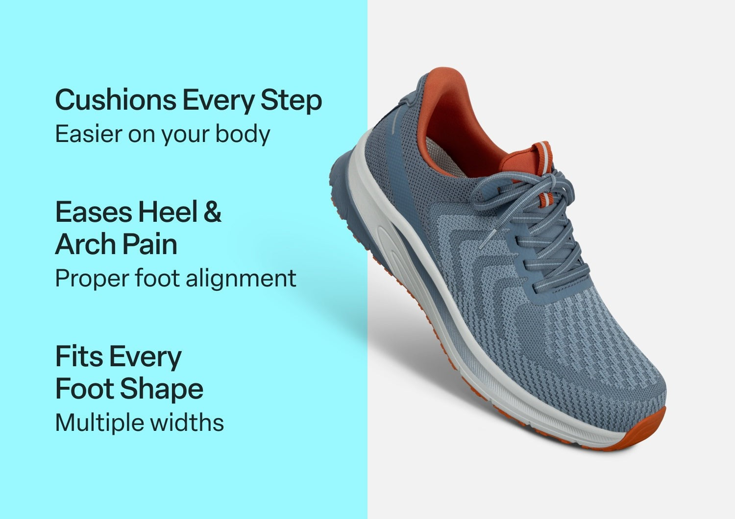 Orthofeet Tilos Hands-Free Support Stretch Men's Sneakers - Blue/orange - Comfort Benefits - 2