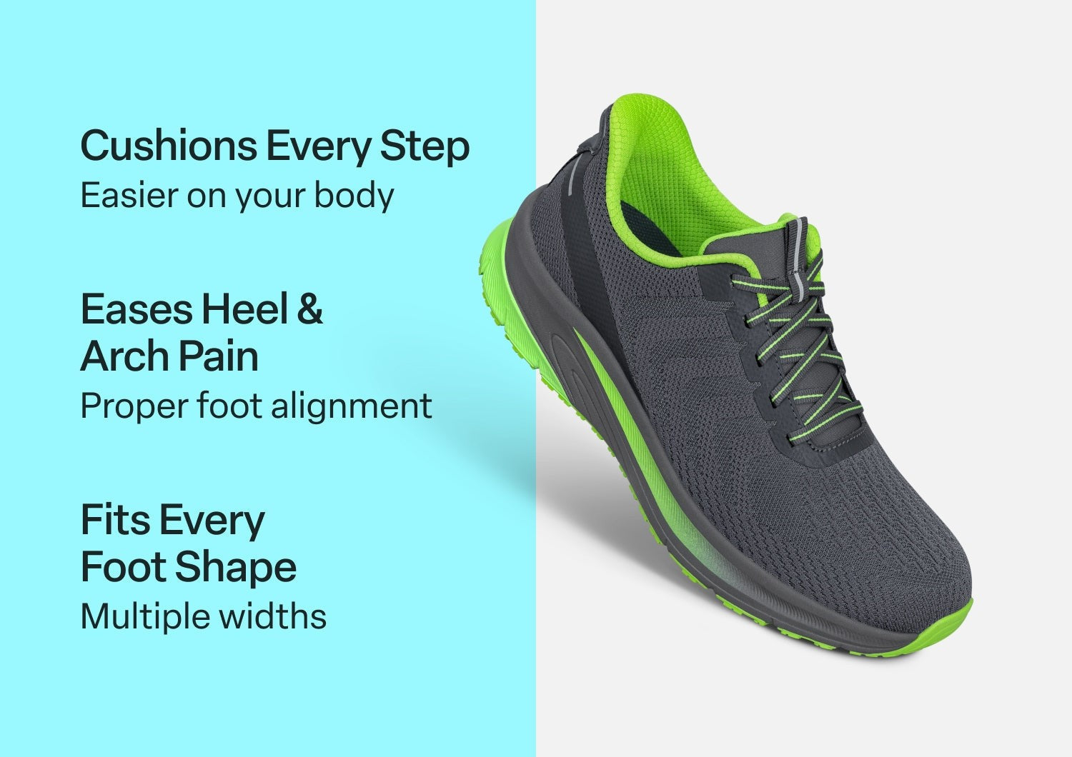 Orthofeet Tilos Hands-Free Support Stretch Men's Sneakers - Dark Gray/lime - Comfort Benefits - 3