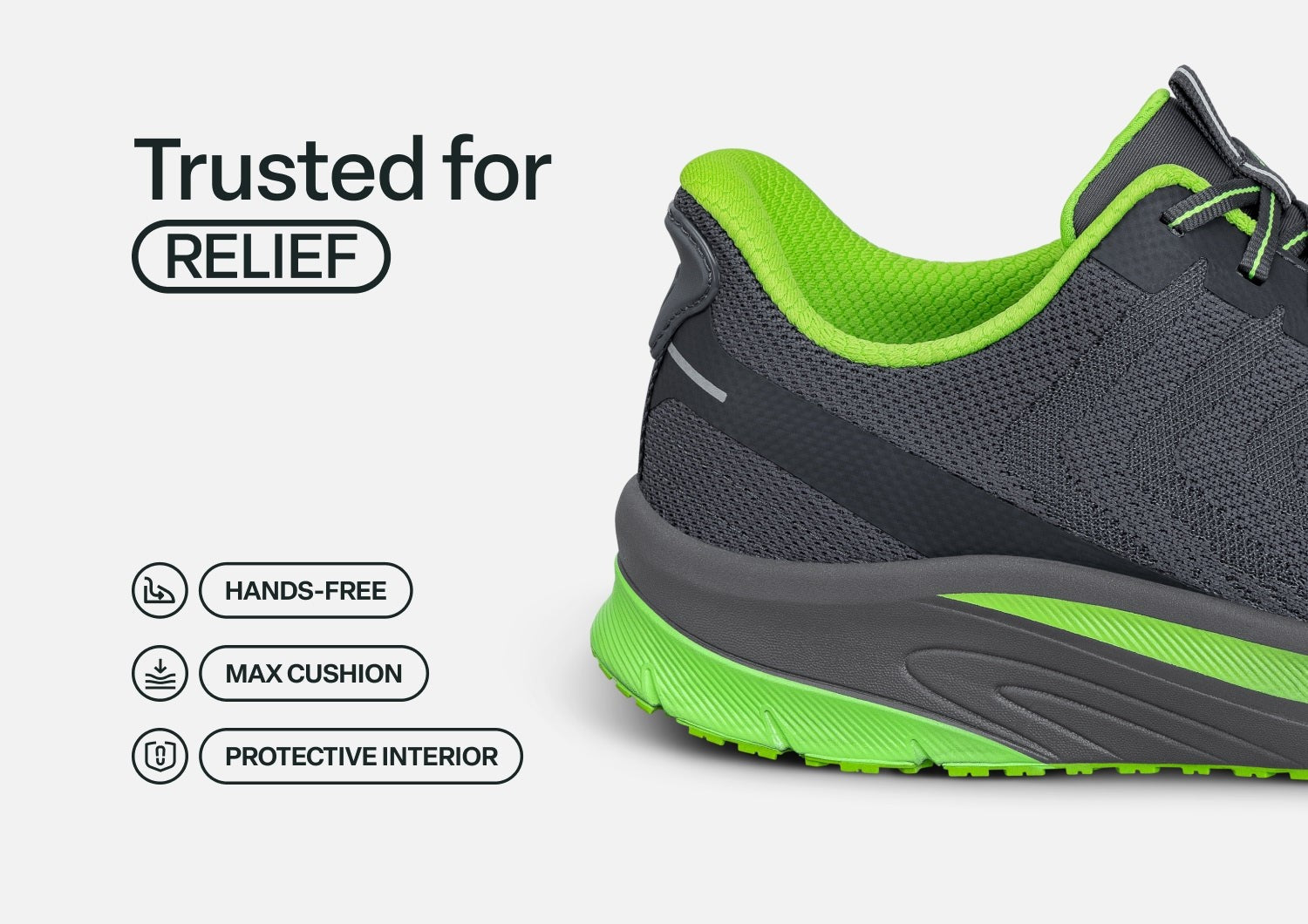 Orthofeet Tilos Hands-Free Support Stretch Men's Sneakers - Dark Gray/lime - Feature Detail - 4