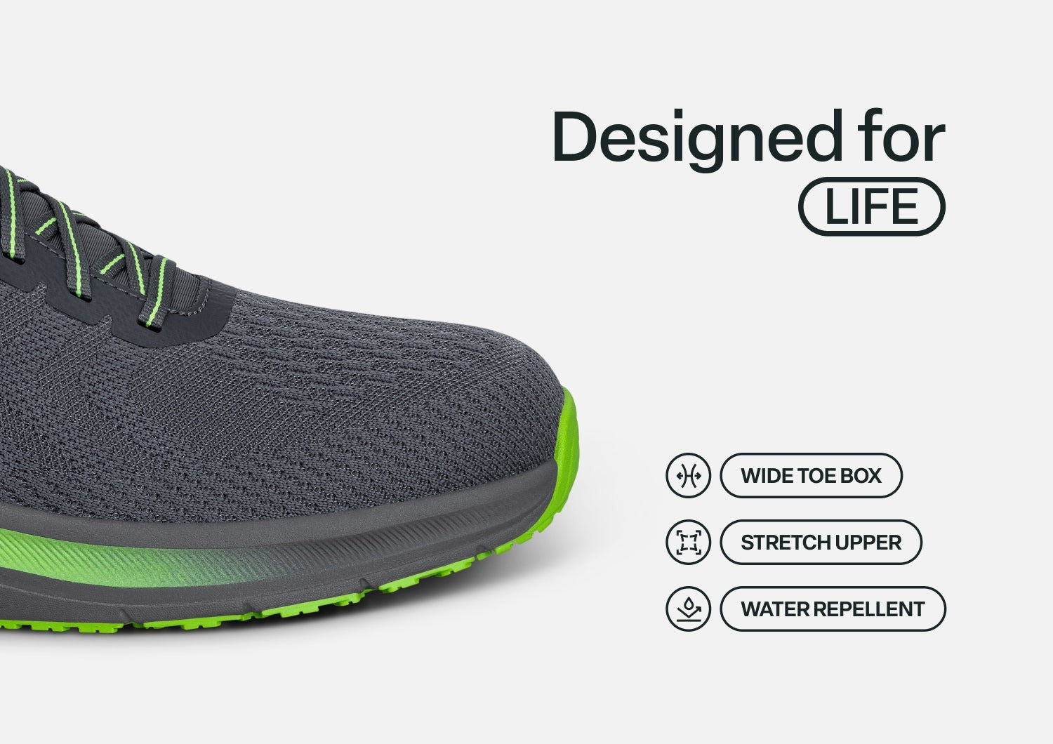 Orthofeet Tilos Hands-Free Support Stretch Men's Sneakers - Dark Gray/lime - Feature Detail - 5