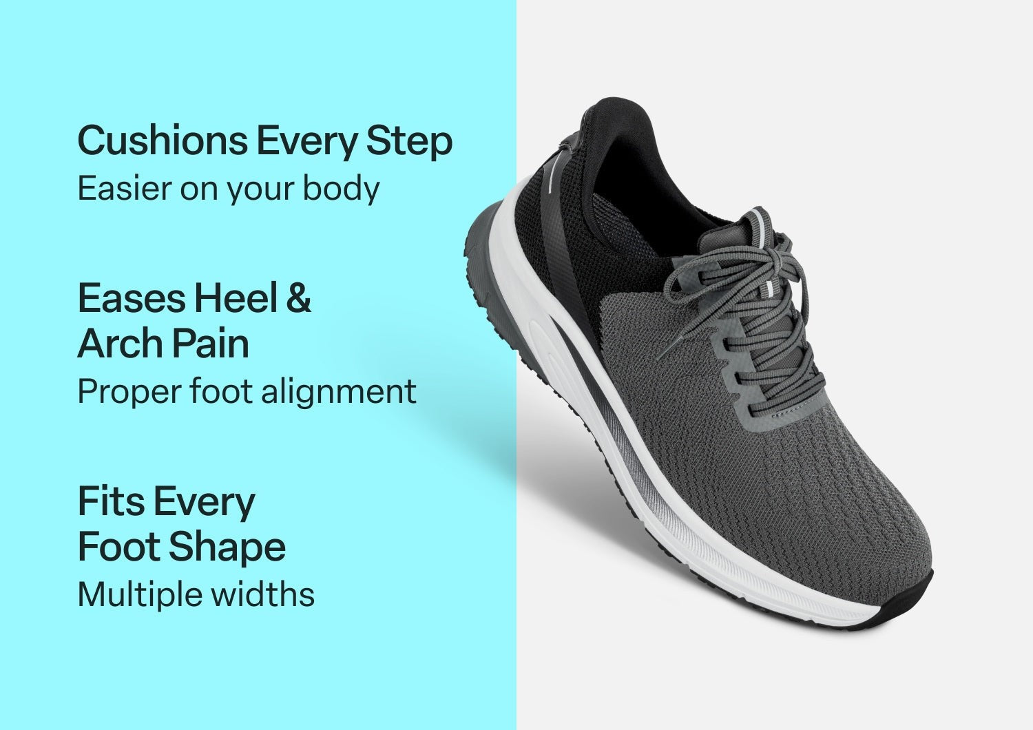 Orthofeet Tilos Hands-Free Support Stretch Men's Sneakers - Gray - Comfort Benefits - 2