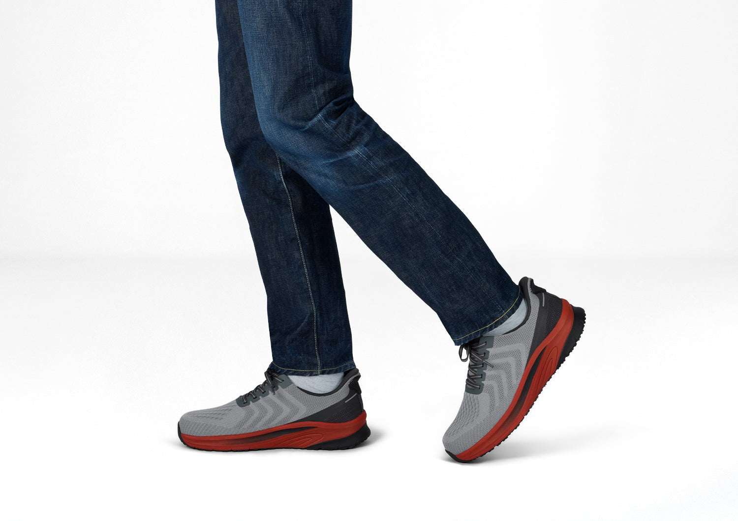 Orthofeet Tilos Hands-Free Support Stretch Men's Sneakers - Gray/red - Lifestyle View - 8