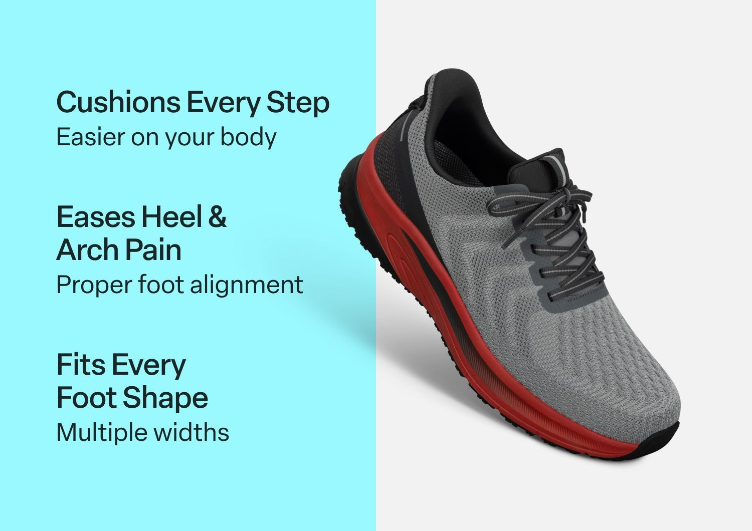 Orthofeet Tilos Hands-Free Support Stretch Men's Sneakers - Gray/red - Comfort Benefits - 2