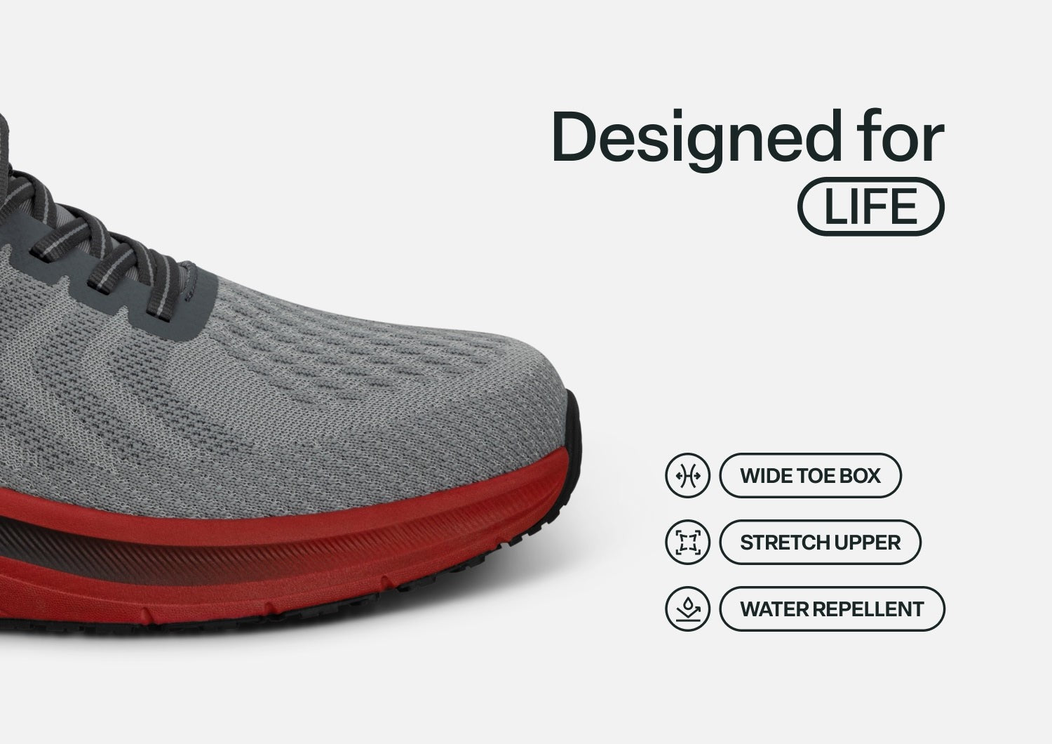 Orthofeet Tilos Hands-Free Support Stretch Men's Sneakers - Gray/red - Feature Detail - 4