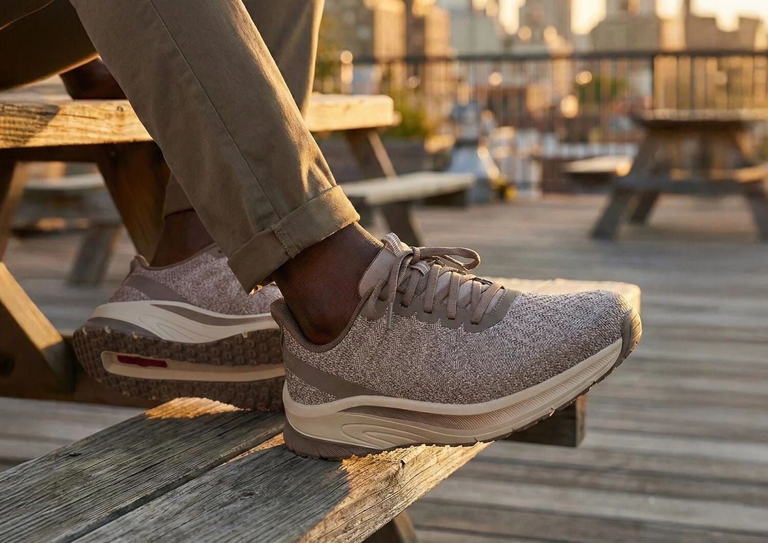 Orthofeet Tilos Hands-Free Support Stretch Men's Sneakers - Khaki - Lifestyle View - 8