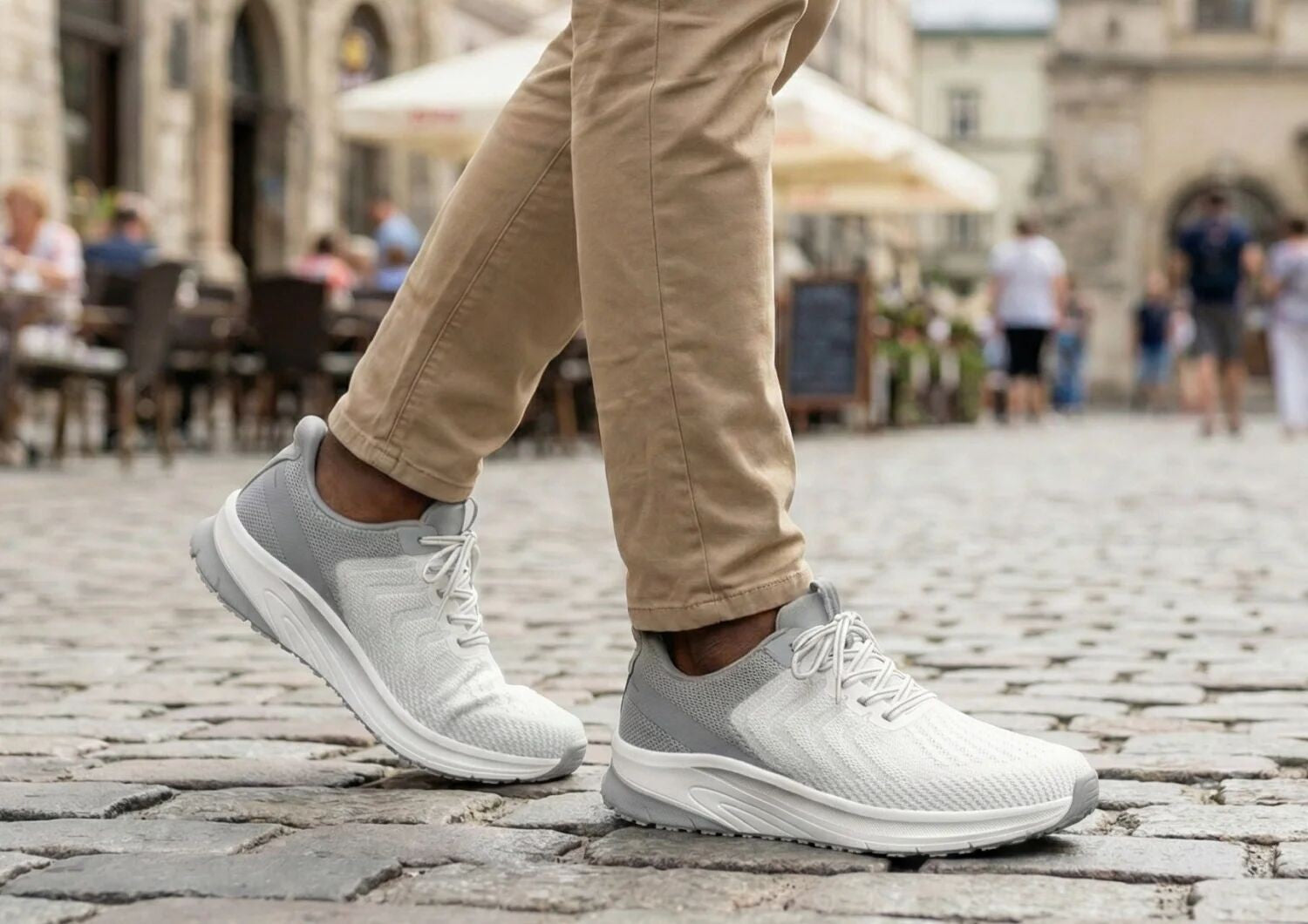 Orthofeet Tilos Hands-Free Support Stretch Men's Sneakers - White - Lifestyle View - 7