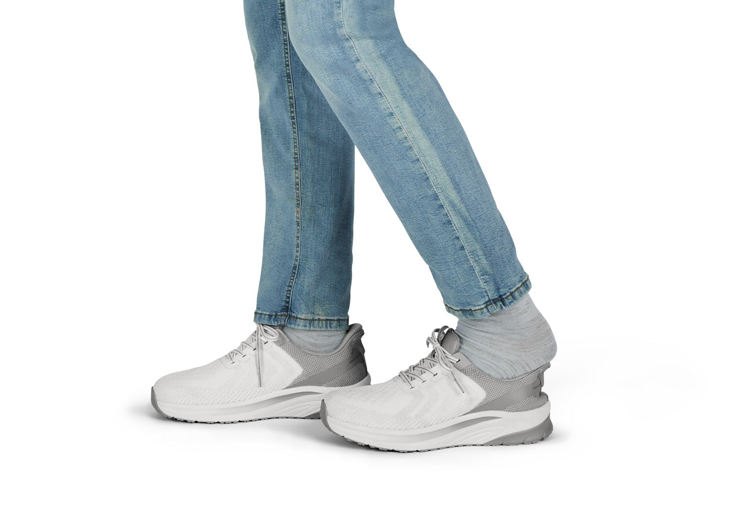 Orthofeet Tilos Hands-Free Support Stretch Men's Sneakers - White - Lifestyle View - 8