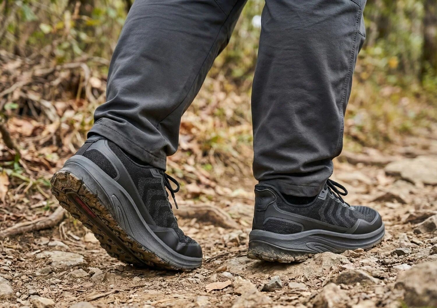 Orthofeet Tilos Trail Hands-Free Cushioned Support Men's Sneakers - Black - Lifestyle View - 7