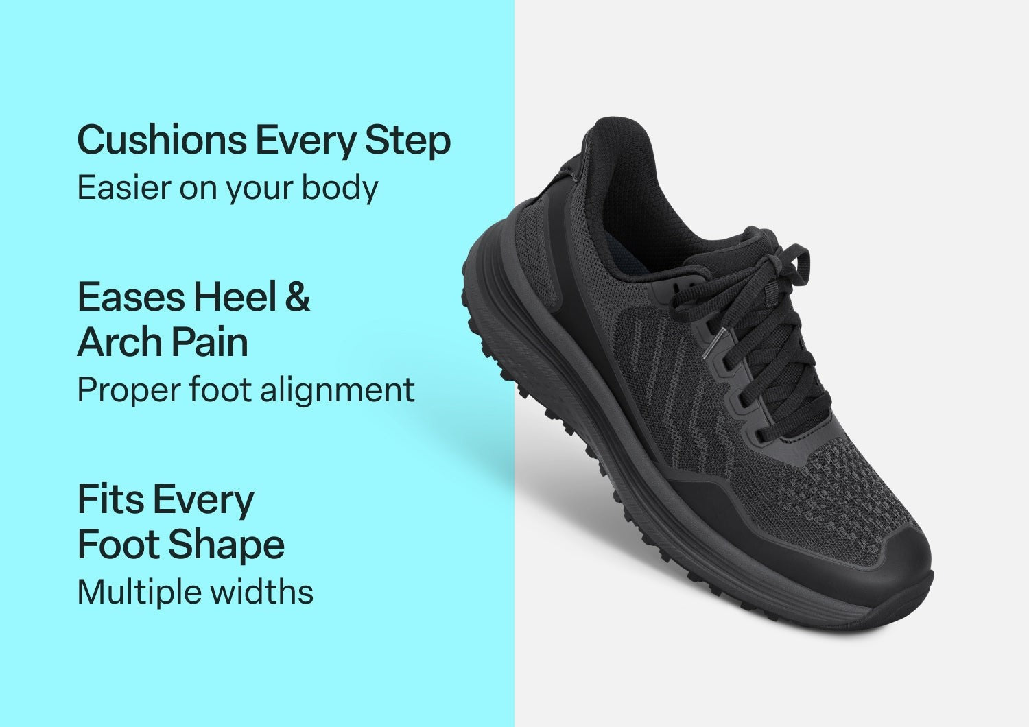 Orthofeet Tilos Trail Hands-Free Cushioned Support Men's Sneakers - Black - Comfort Benefits - 2