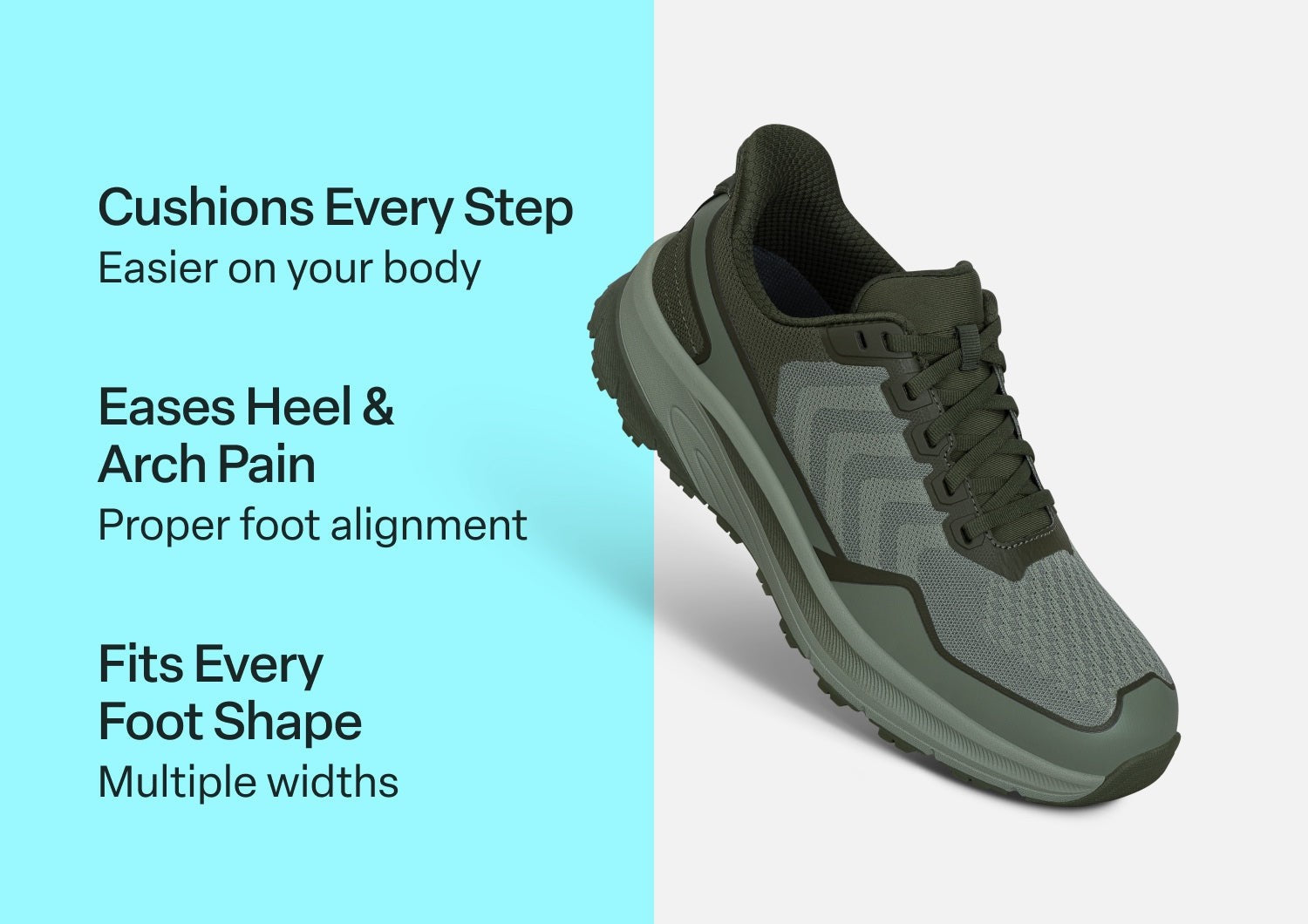 Orthofeet Tilos Trail Hands-Free Cushioned Support Men's Sneakers - Sage/army Green - Comfort Benefits - 3