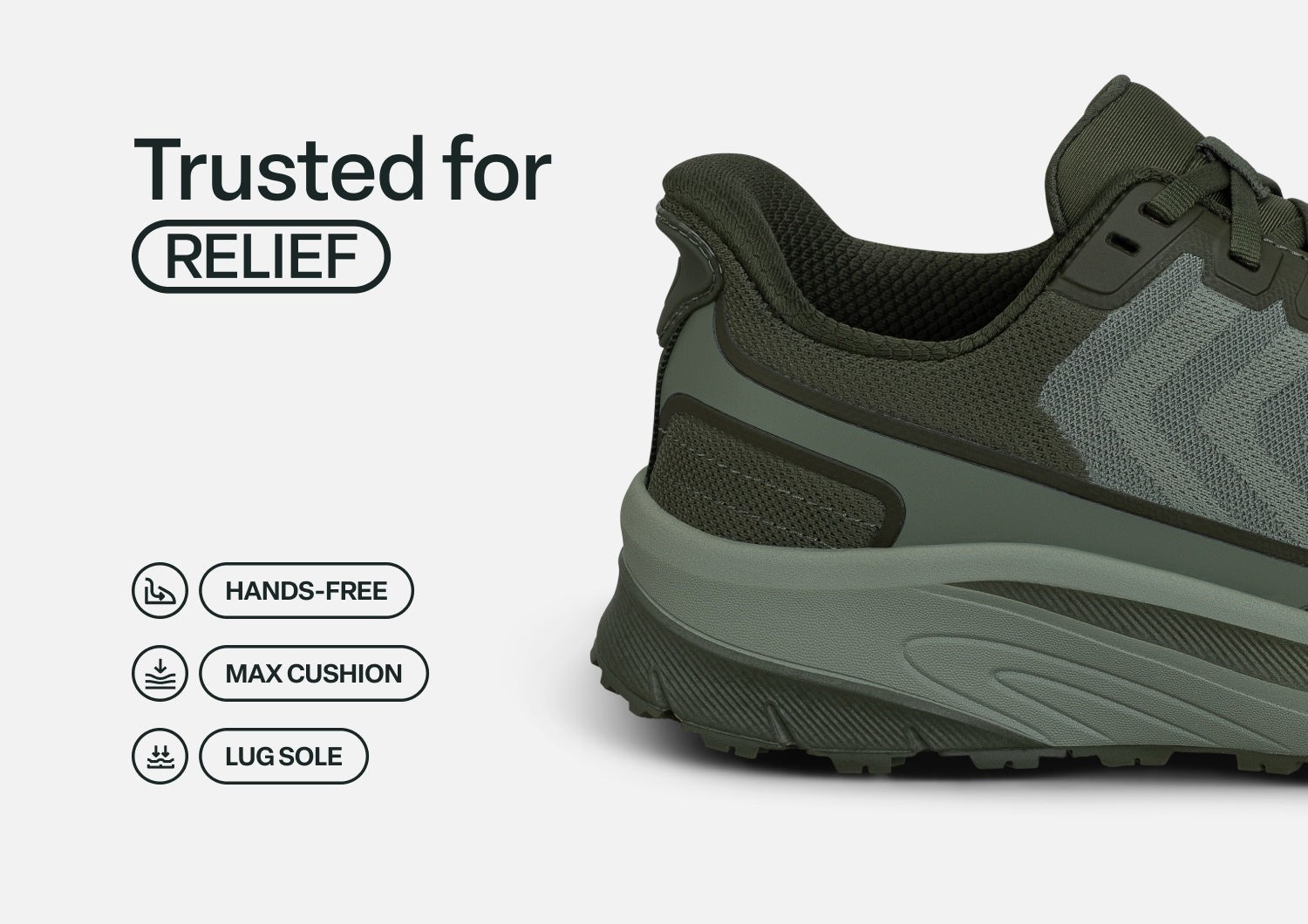 Orthofeet Tilos Trail Hands-Free Cushioned Support Men's Sneakers - Sage/army Green - Feature Detail - 4