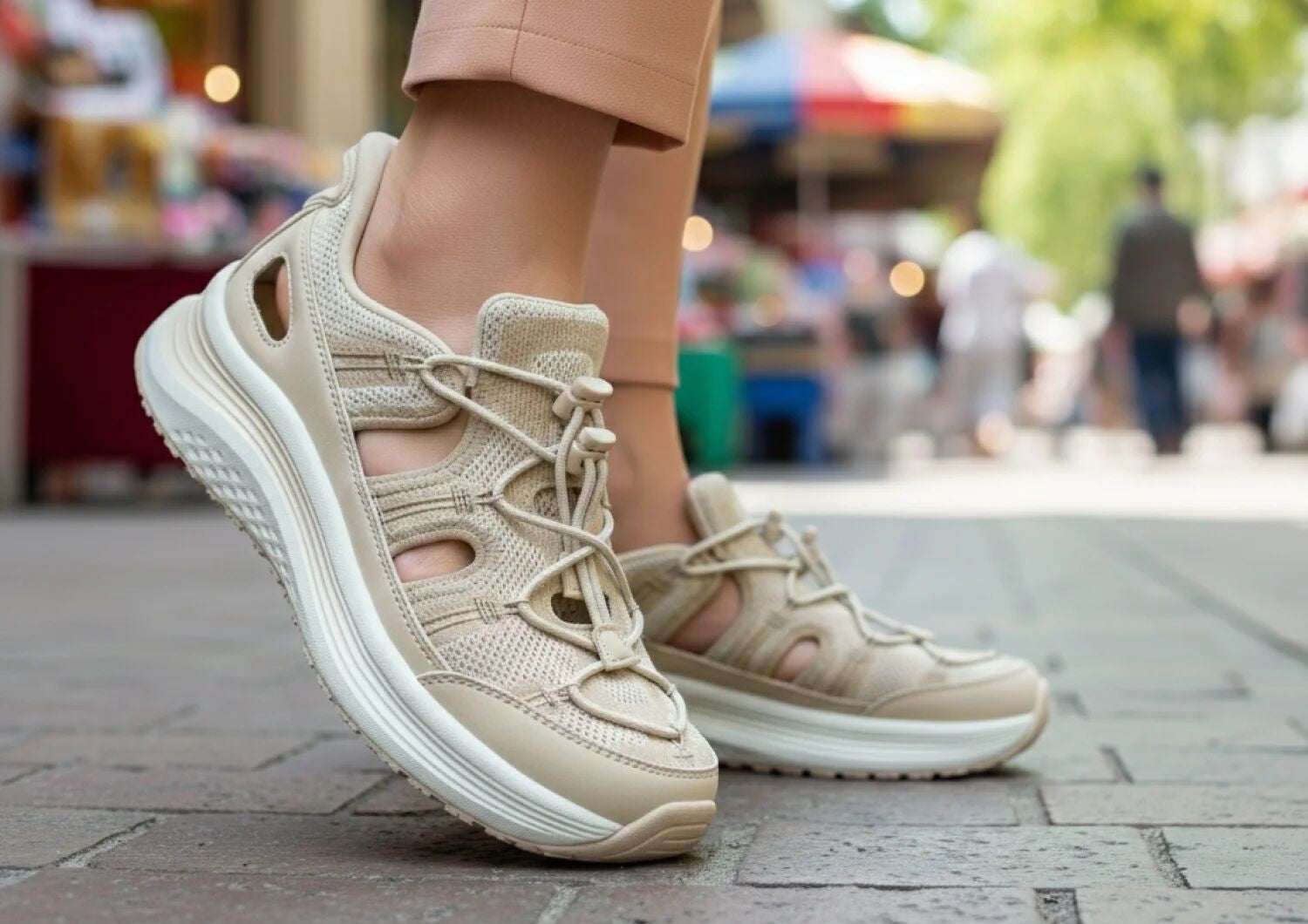 Orthofeet Venus Hands-Free Cushioned Arch Support Women's Sandals - Beige - Lifestyle View - 7
