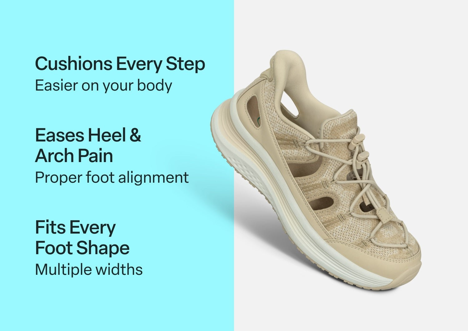 Orthofeet Venus Hands-Free Cushioned Arch Support Women's Sandals - Beige - Comfort Benefits - 2