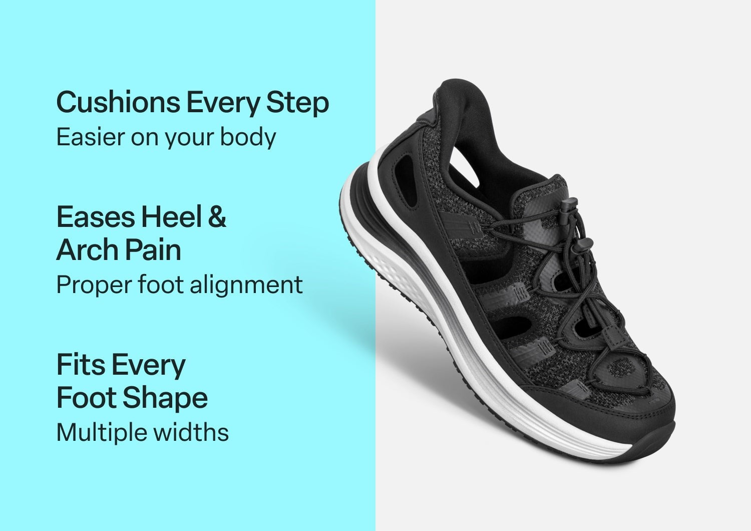 Orthofeet Venus Hands-Free Cushioned Arch Support Women's Sandals - Black - Comfort Benefits - 2