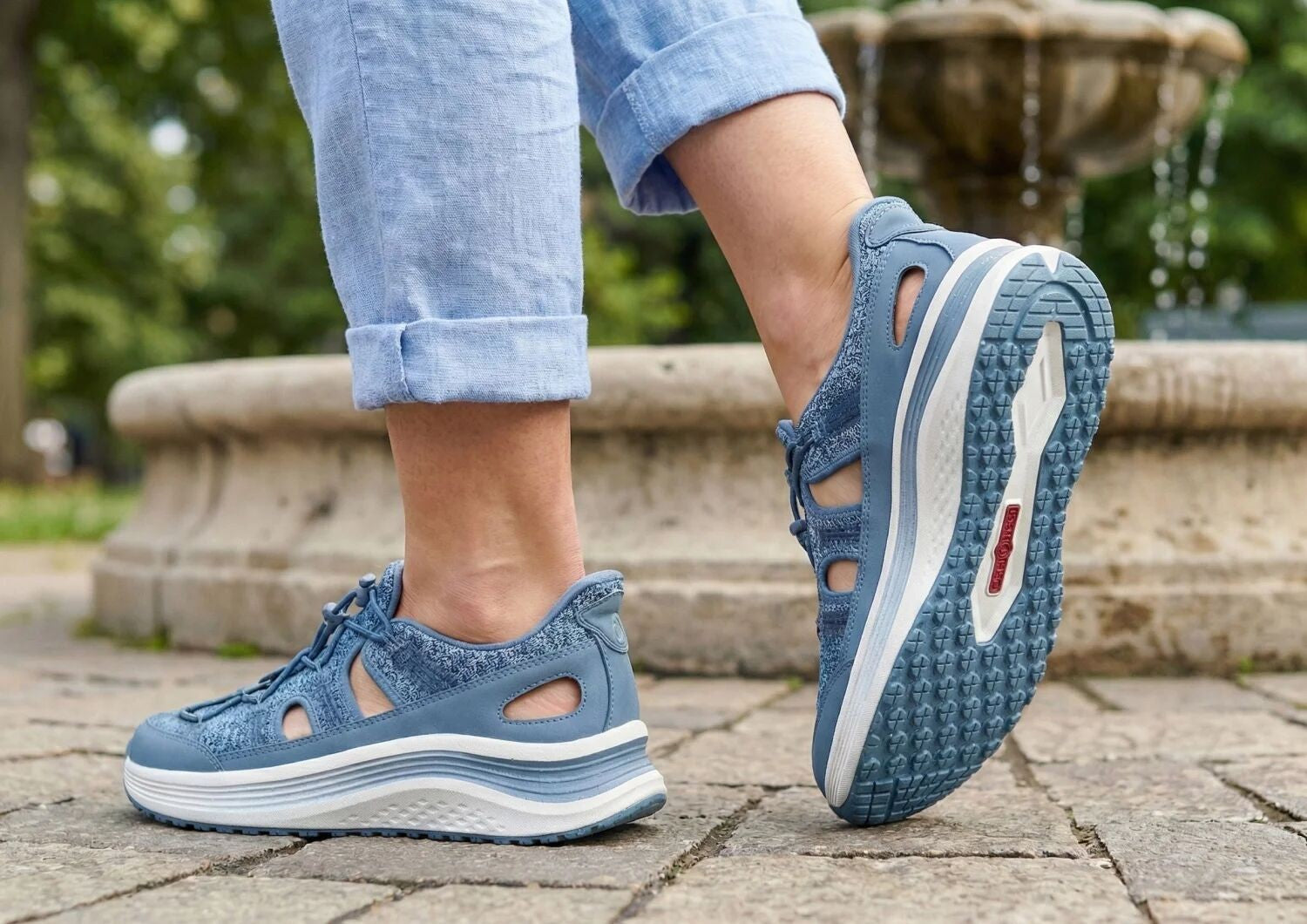 Orthofeet Venus Hands-Free Cushioned Arch Support Women's Sandals - Blue - Lifestyle View - 8