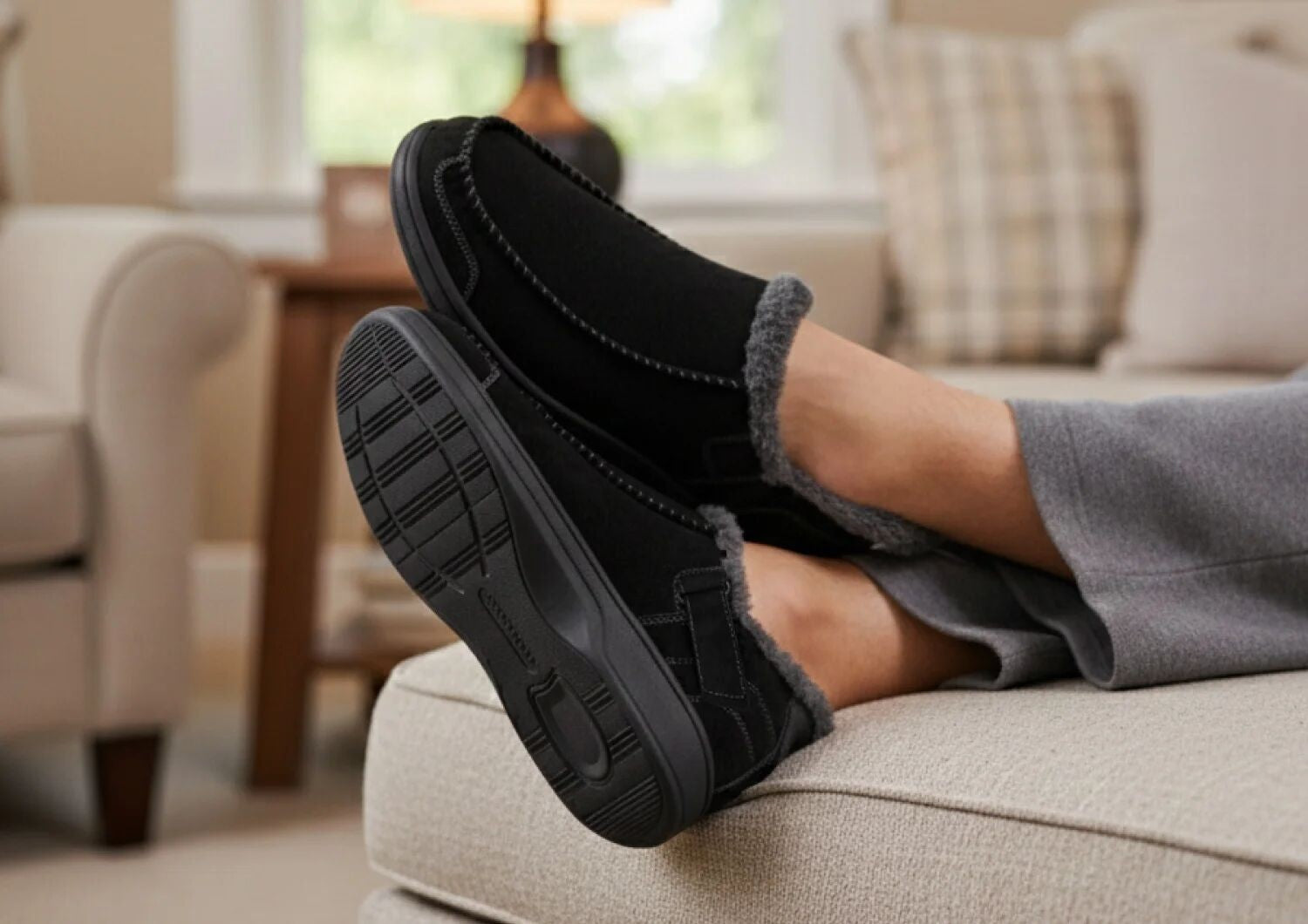 Orthofeet Vito Hands-Free Supportive Comfort Men's Slippers - Black - Lifestyle View - 8