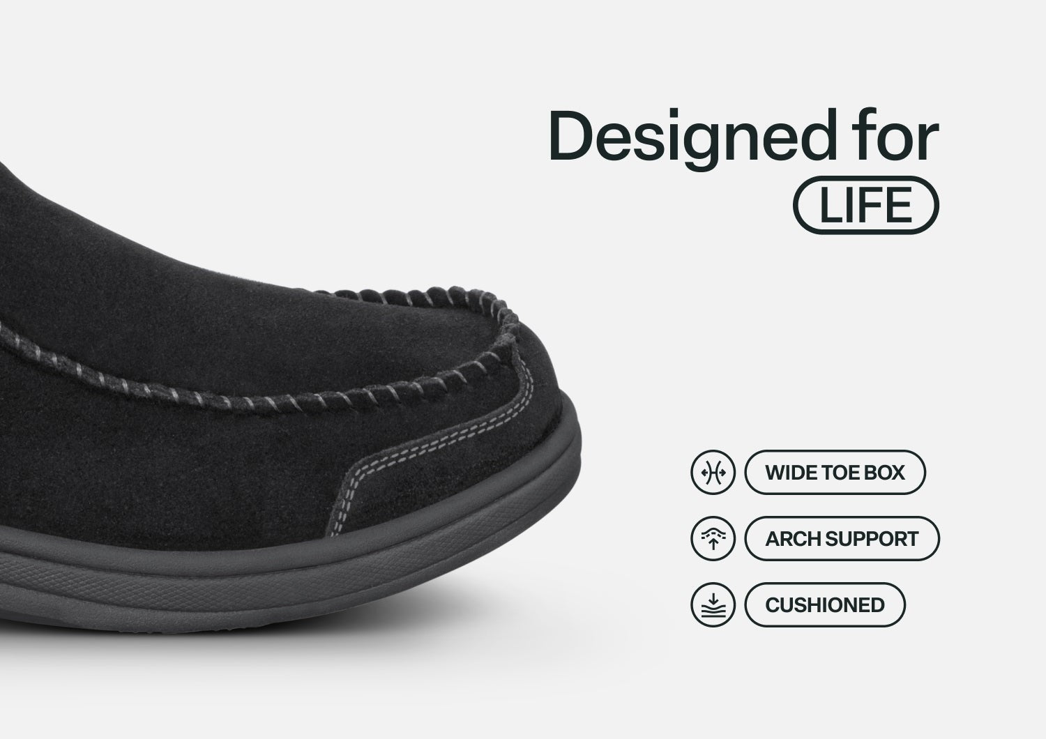 Orthofeet Vito Hands-Free Supportive Comfort Men's Slippers - Black - Feature Detail - 4