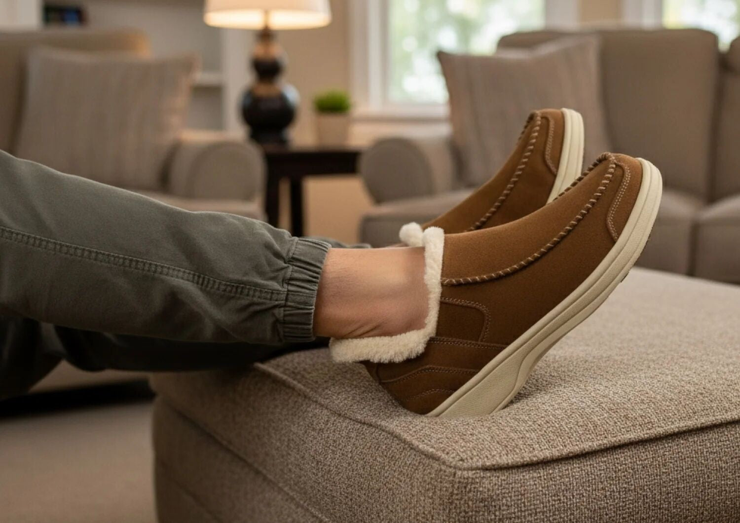 Orthofeet Vito Hands-Free Supportive Comfort Men's Slippers - Chestnut - Lifestyle View - 8