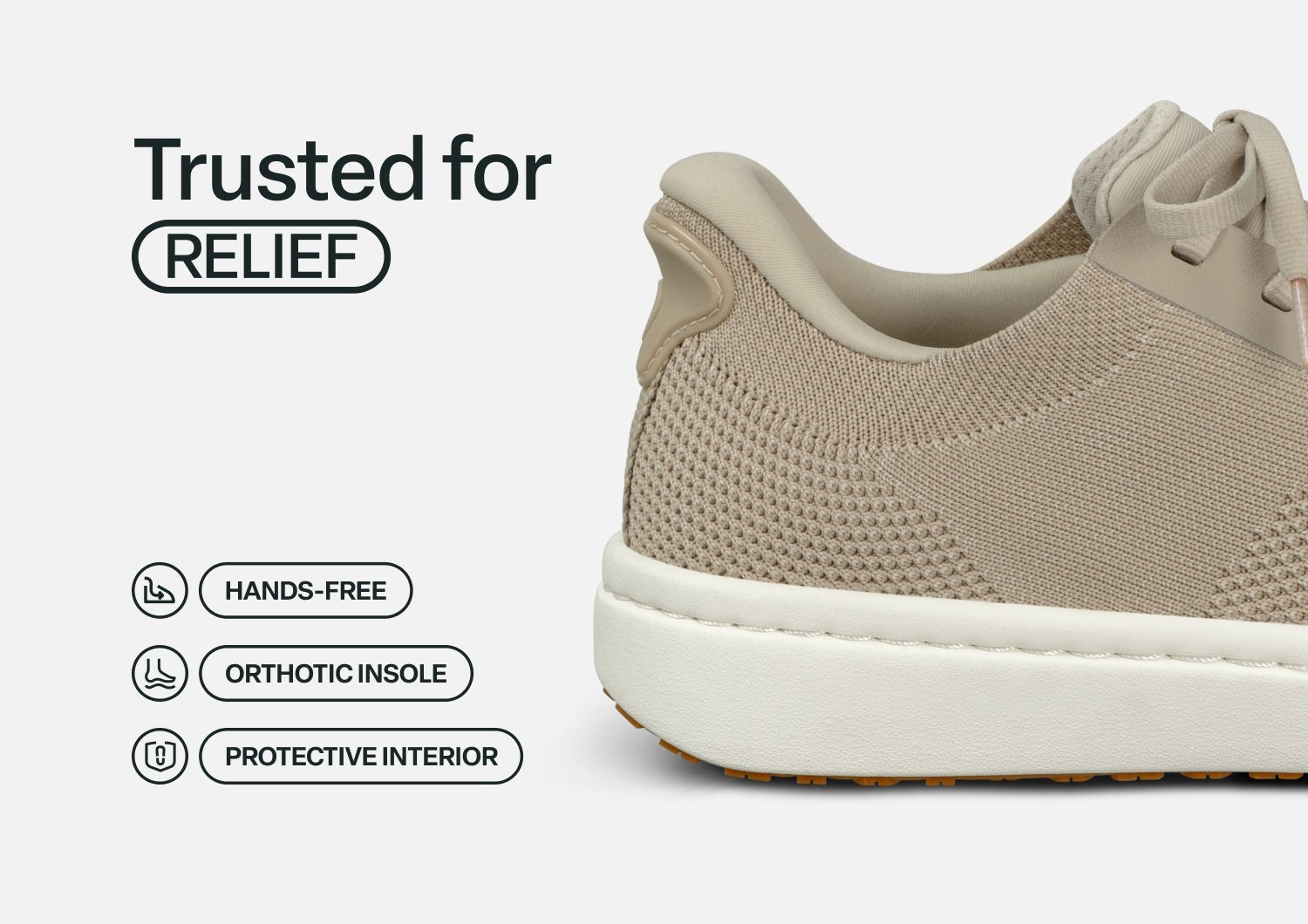Orthofeet Wander Hands-Free Knit Women's Sneaker - Beige - Feature Detail - 3