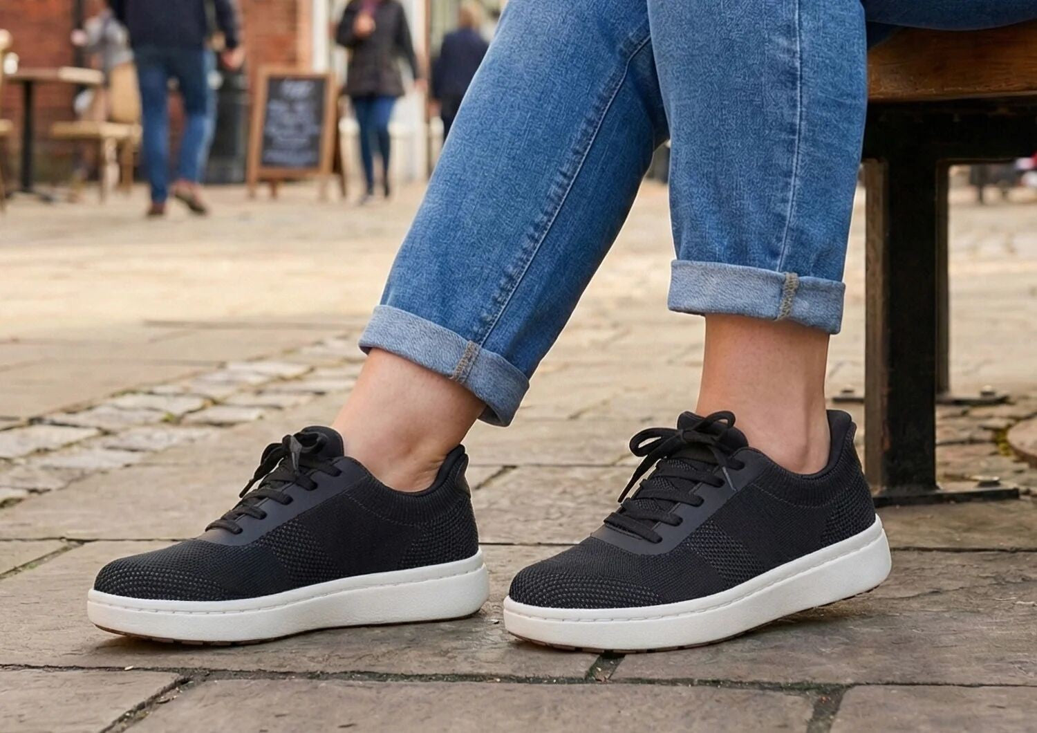 Orthofeet Wander Hands-Free Knit Women's Sneaker - Black - Lifestyle View - 7