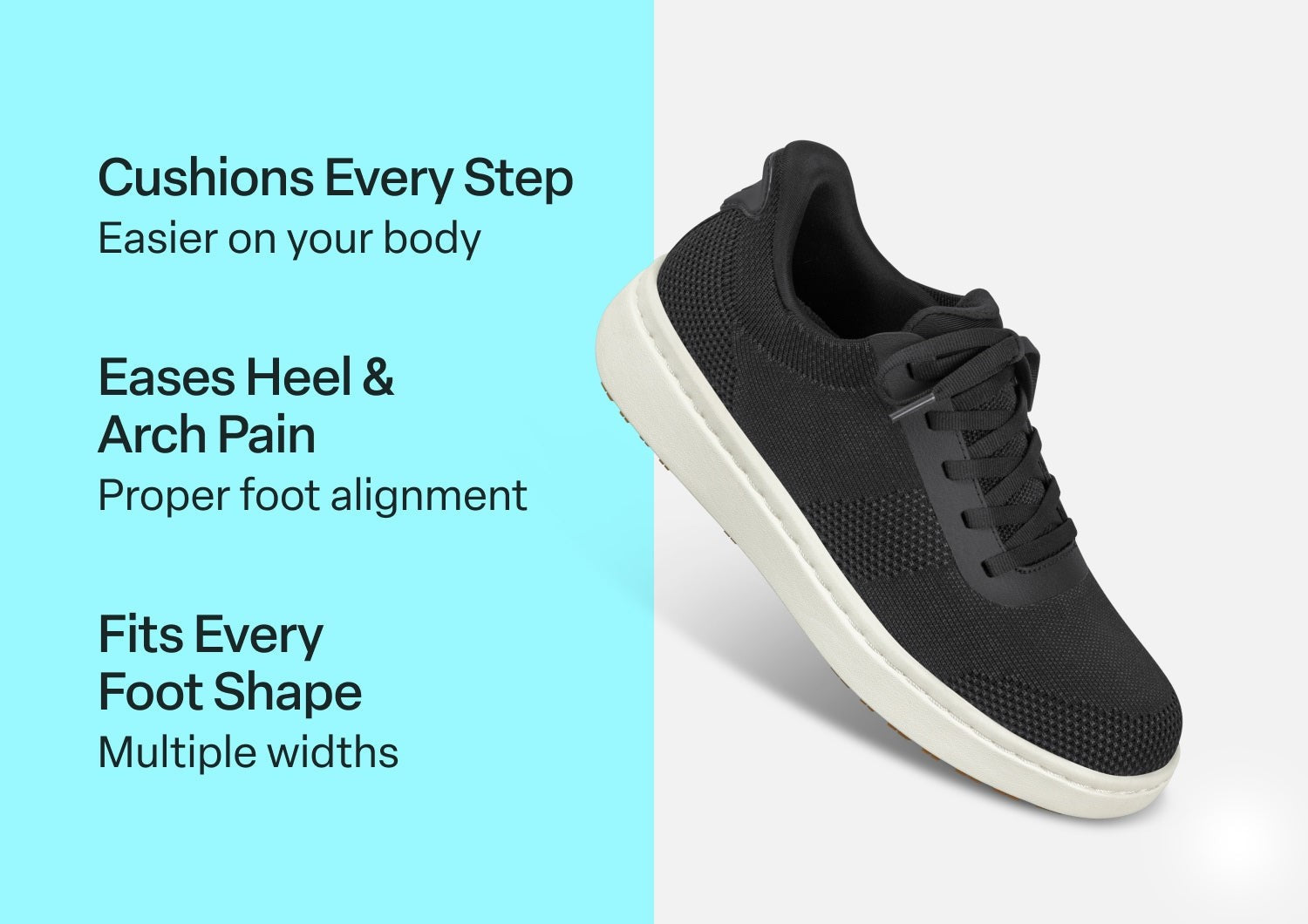 Orthofeet Wander Hands-Free Knit Women's Sneaker - Black - Comfort Benefits - 2
