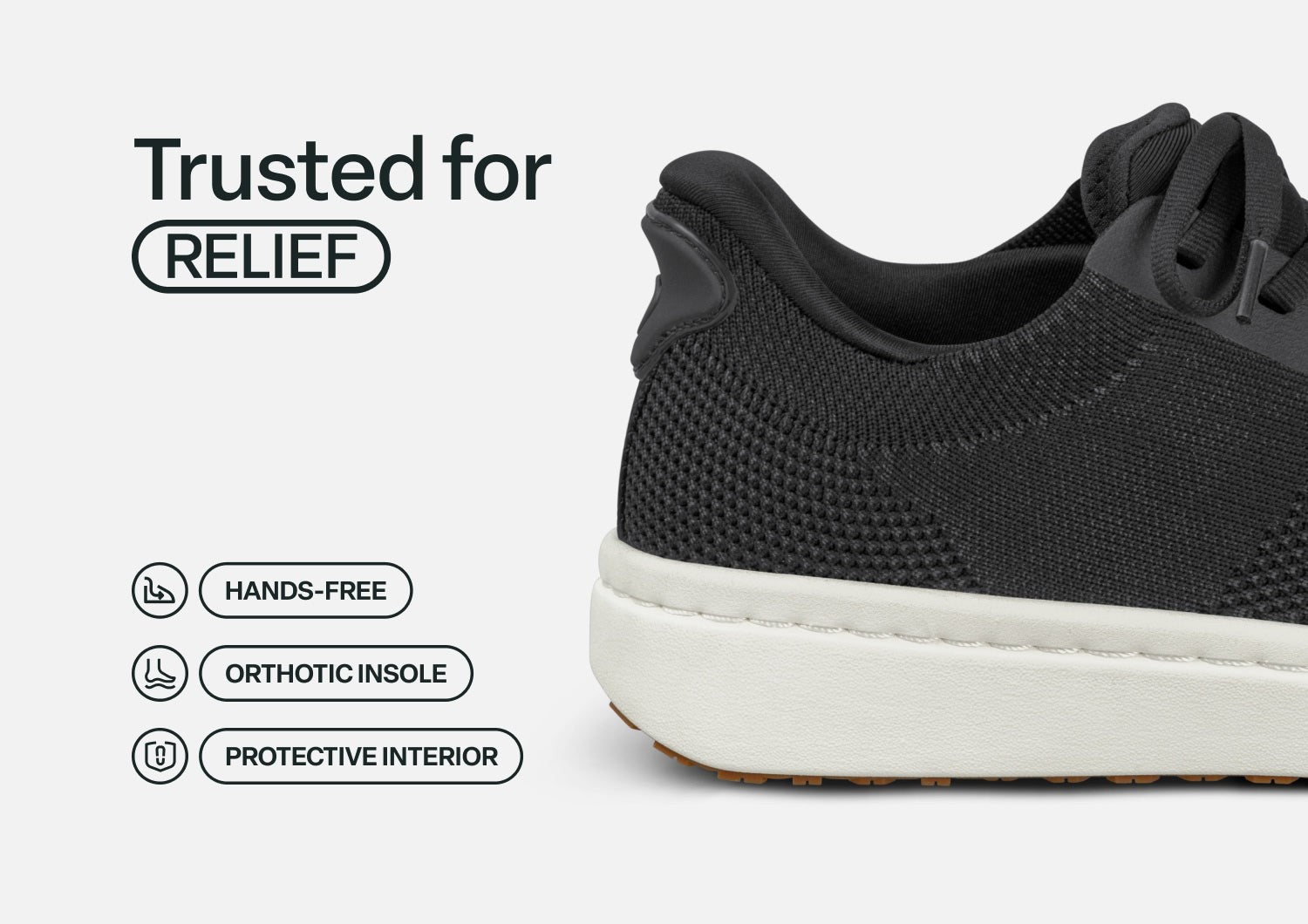 Orthofeet Wander Hands-Free Knit Women's Sneaker - Black - Feature Detail - 3