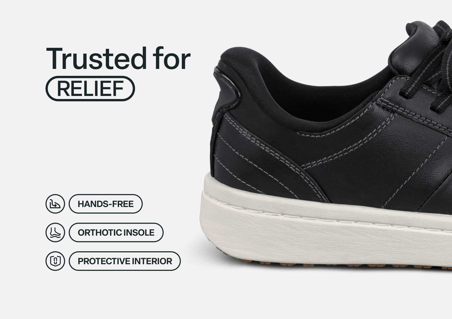 Orthofeet Wander Hands-Free Supportive Women's Sneakers - Black - Feature Detail - 3