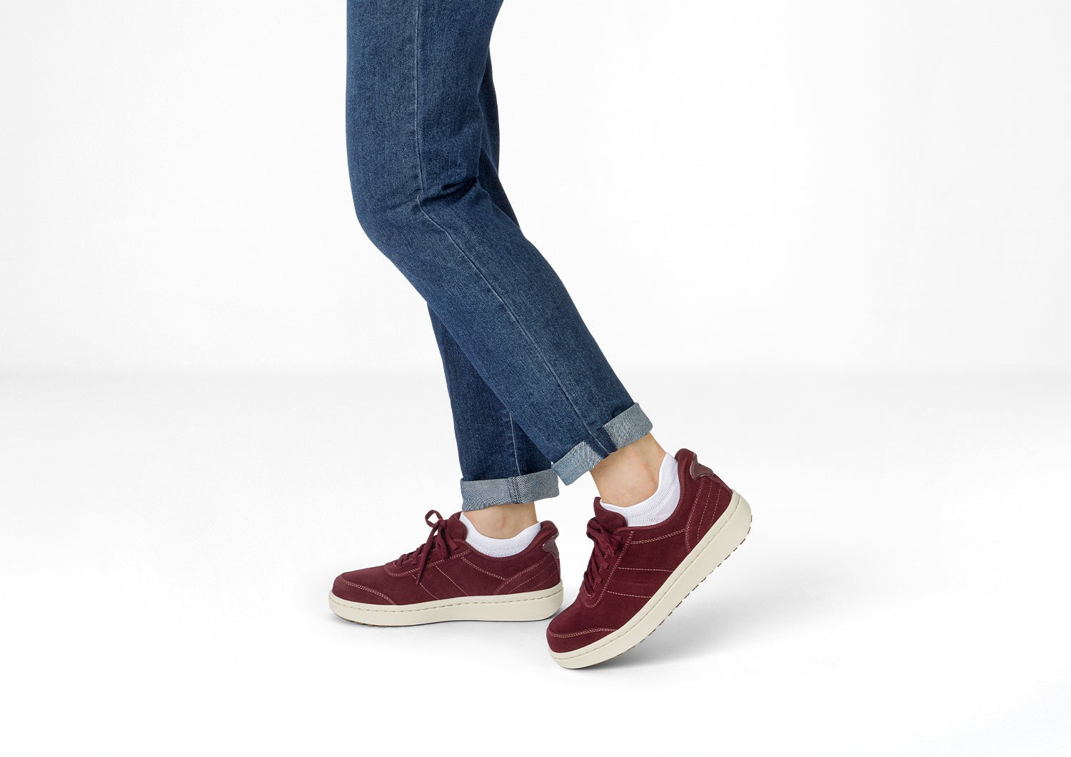 Orthofeet Wander Hands-Free Supportive Women's Sneakers - Burgundy - Lifestyle View - 7