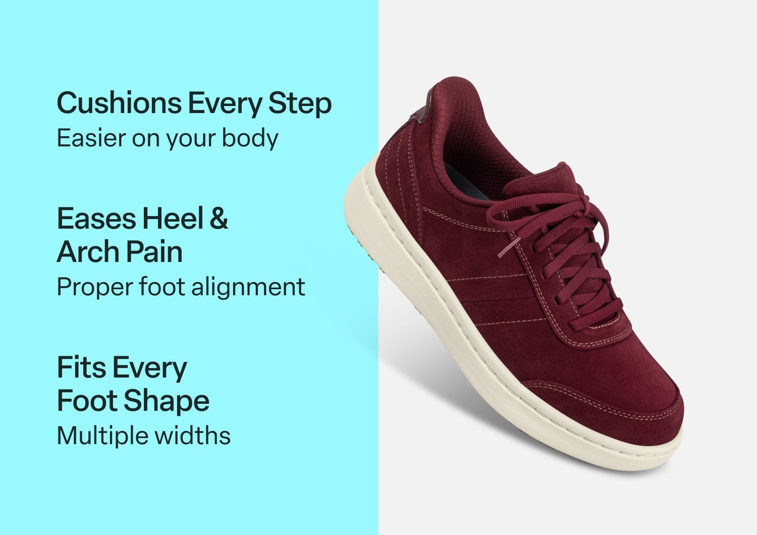 Orthofeet Wander Hands-Free Supportive Women's Sneakers - Burgundy - Comfort Benefits - 2