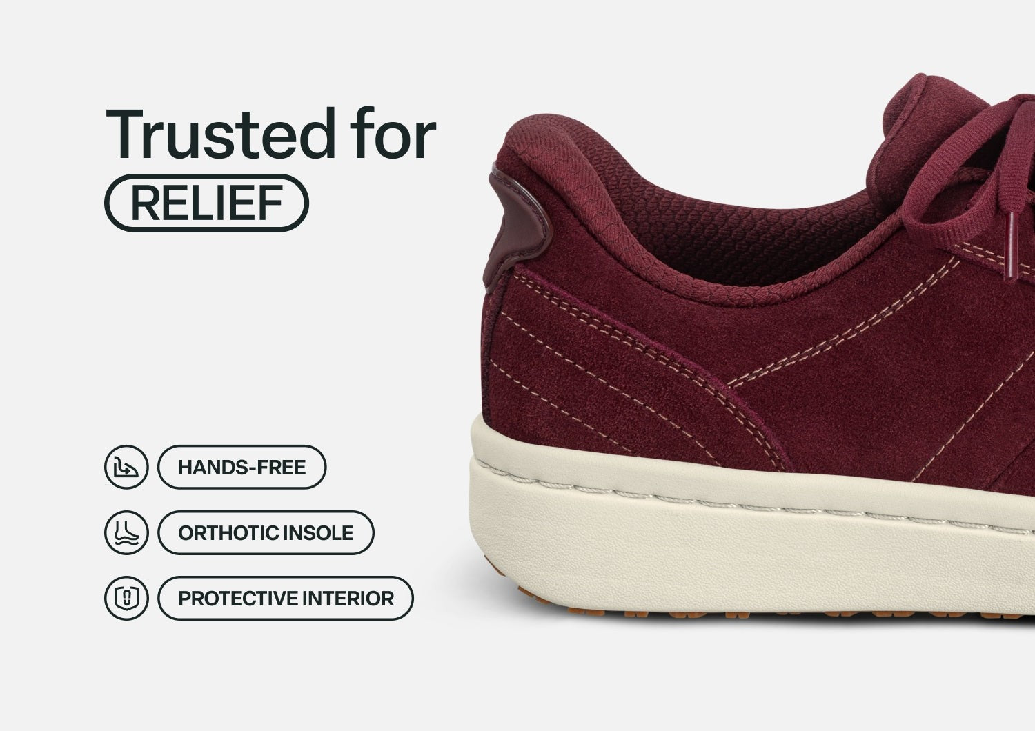 Orthofeet Wander Hands-Free Supportive Women's Sneakers - Burgundy - Feature Detail - 3