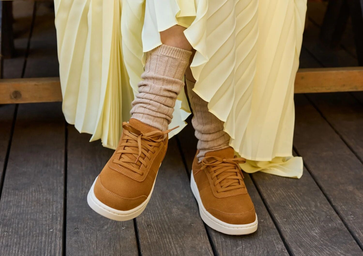 Orthofeet Wander Hands-Free Supportive Women's Sneakers - Camel - Lifestyle View - 7