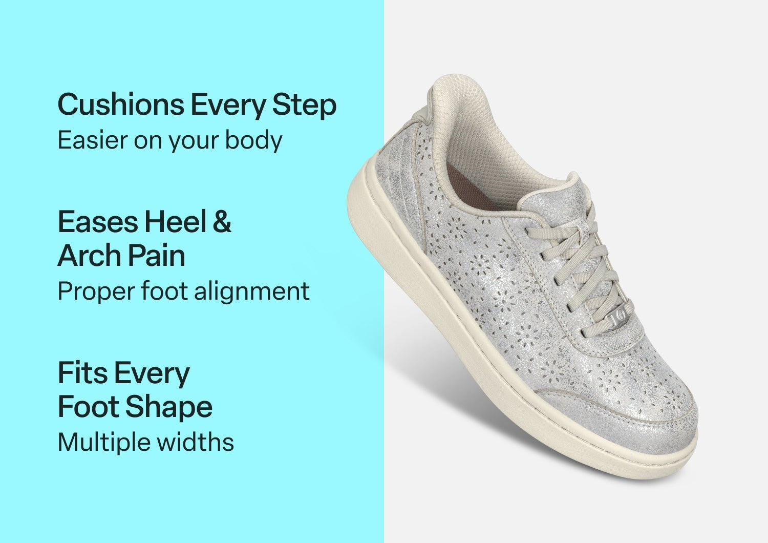 Orthofeet Wander Hands-Free Supportive Women's Sneakers - Champagne Metallic - Comfort Benefits - 2