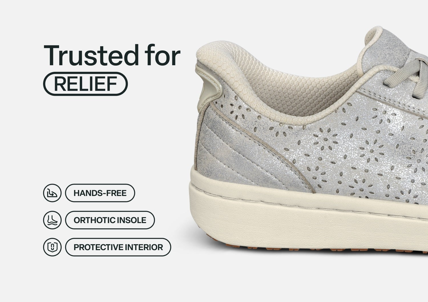 Orthofeet Wander Hands-Free Supportive Women's Sneakers - Champagne Metallic - Feature Detail - 3