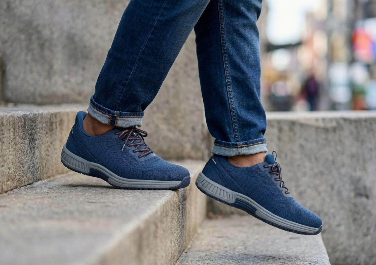 Orthofeet Yari Hands-Free Men's Sneakers - Navy/gray - Lifestyle View - 7