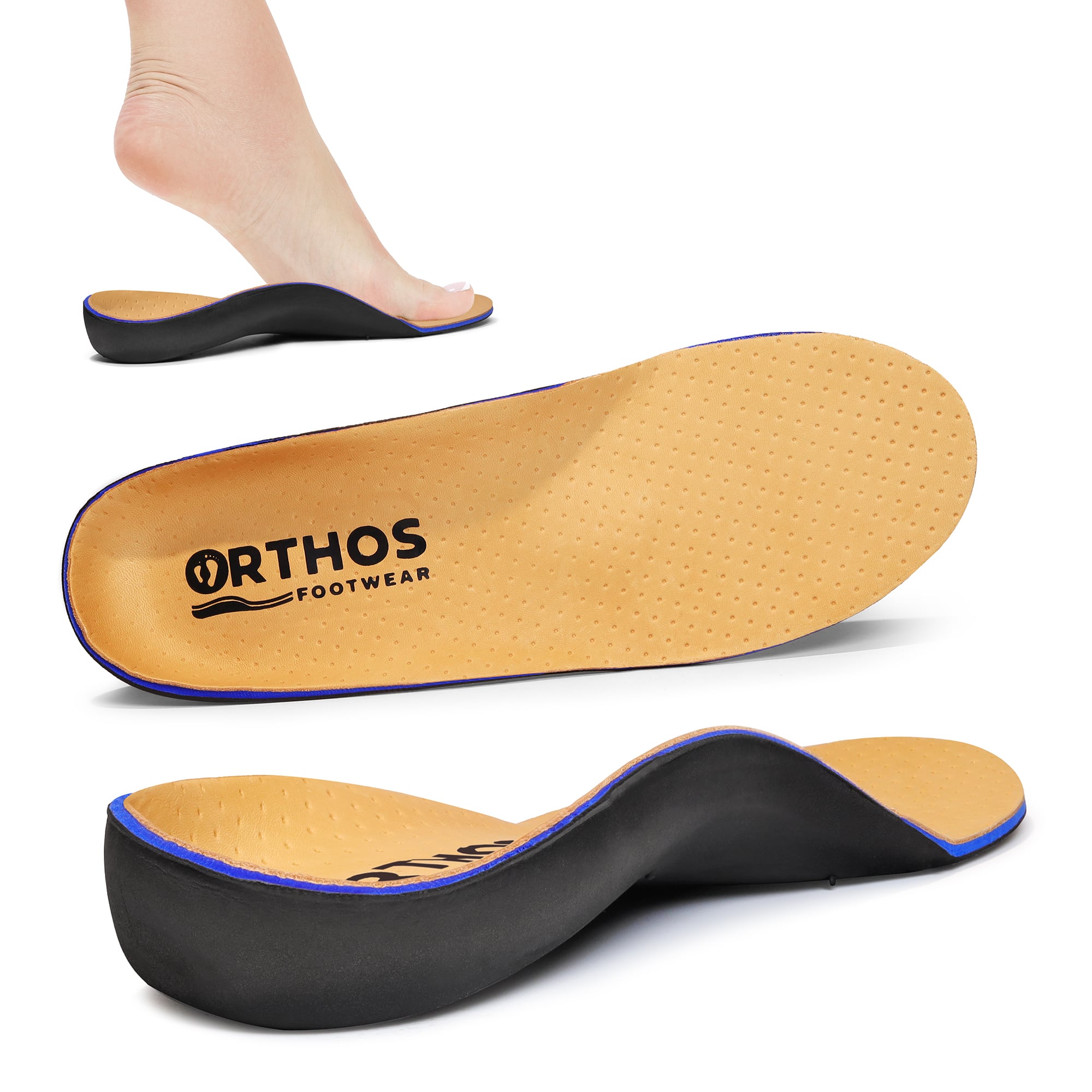 ORTHOS Footwear Orthotic Insoles - Full Length - Made in USA in Tan - Leather