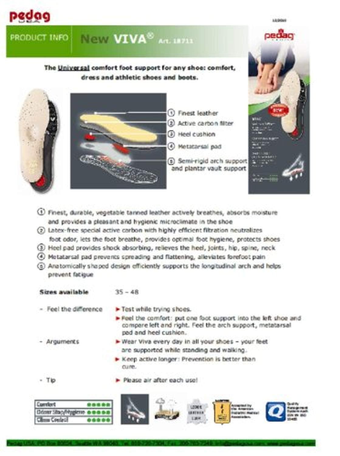 Pedag VIVA Orthotic Insole for Medium Arch