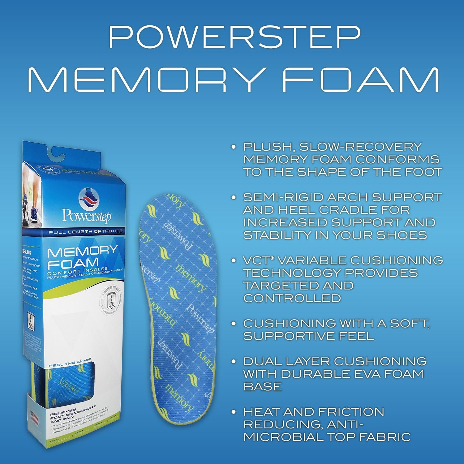 Powerstep Memory Foam Comfort Insoles - insoles specs