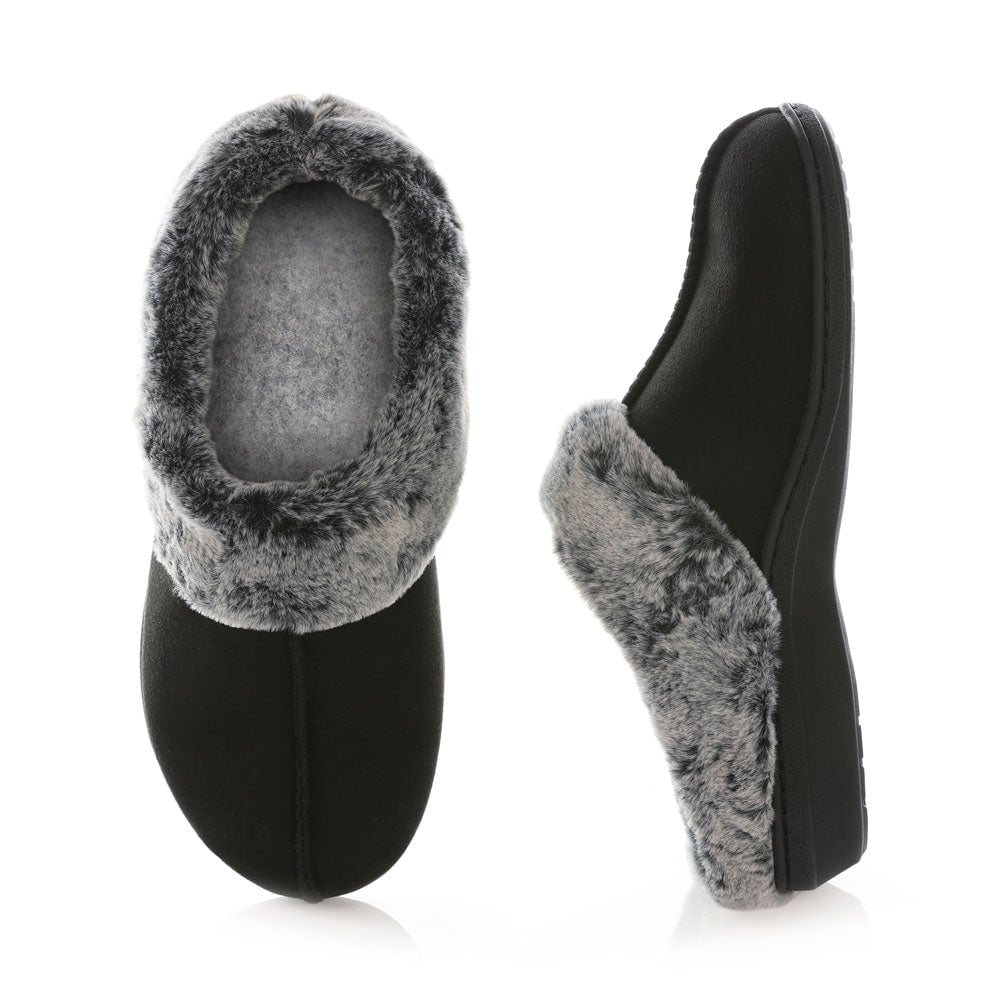 Powerstep Luxe Women's Orthotic Slippers - Memory Foam Slip-Ons with Arch Support in Black Clog