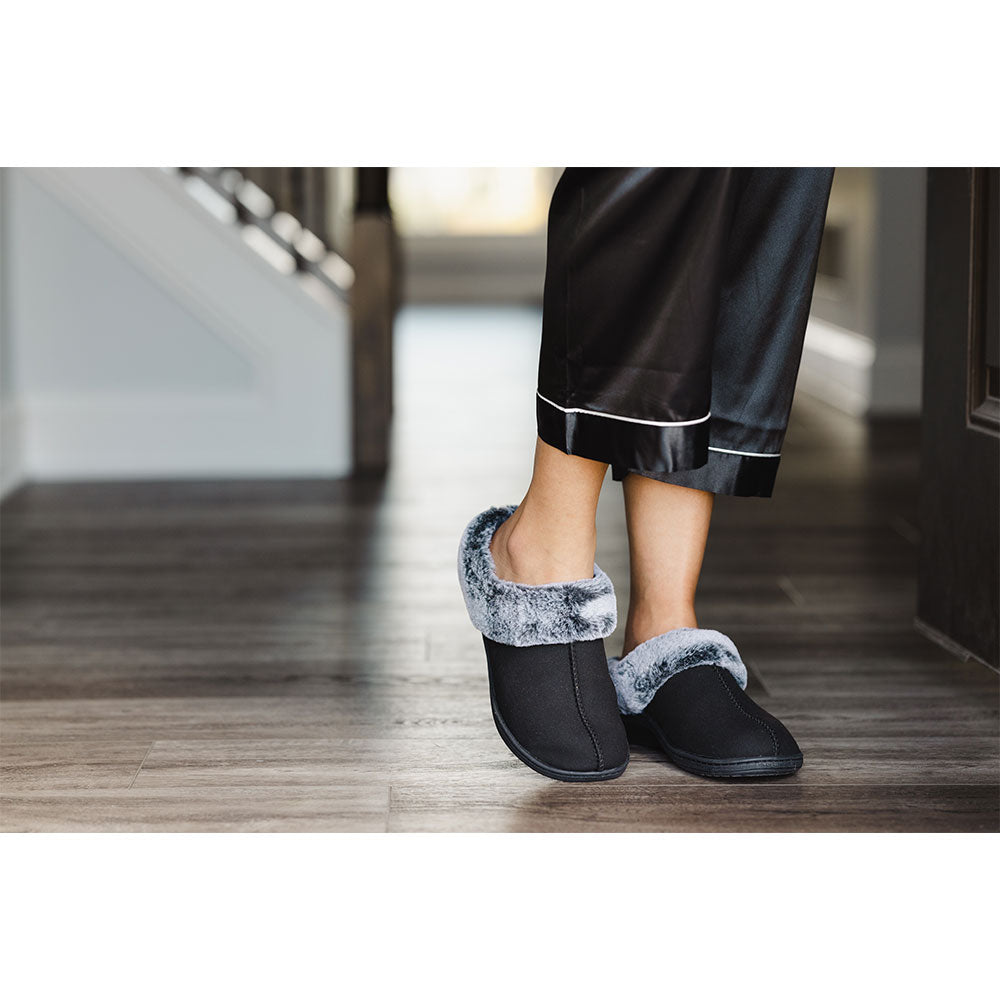 Powerstep Luxe Women's Orthotic Slippers - Memory Foam Slip-Ons with Arch Support - Black Clog 2