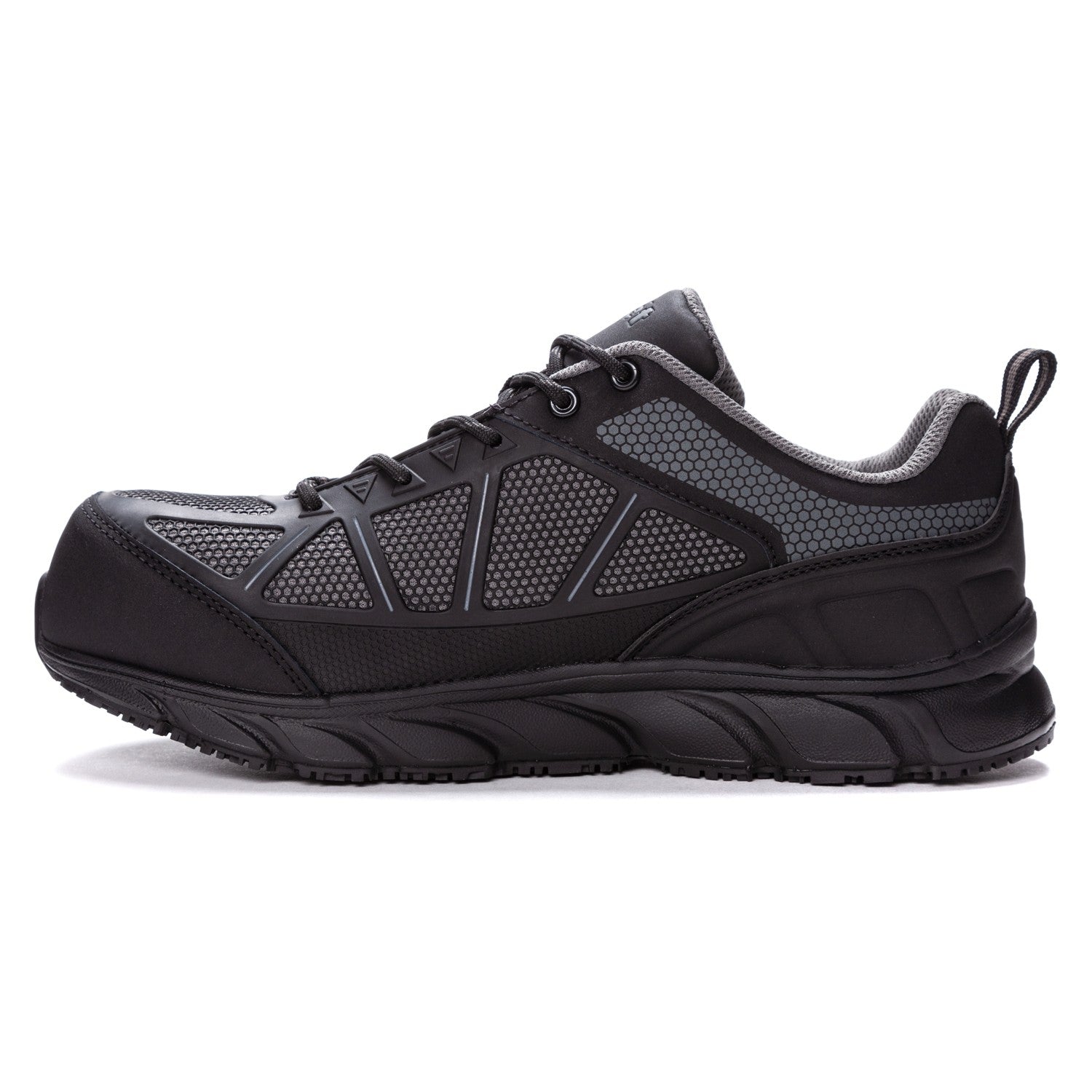 Propet Men's Seeley II Composite Toe Work Shoes - Black/Grey - Instep Side