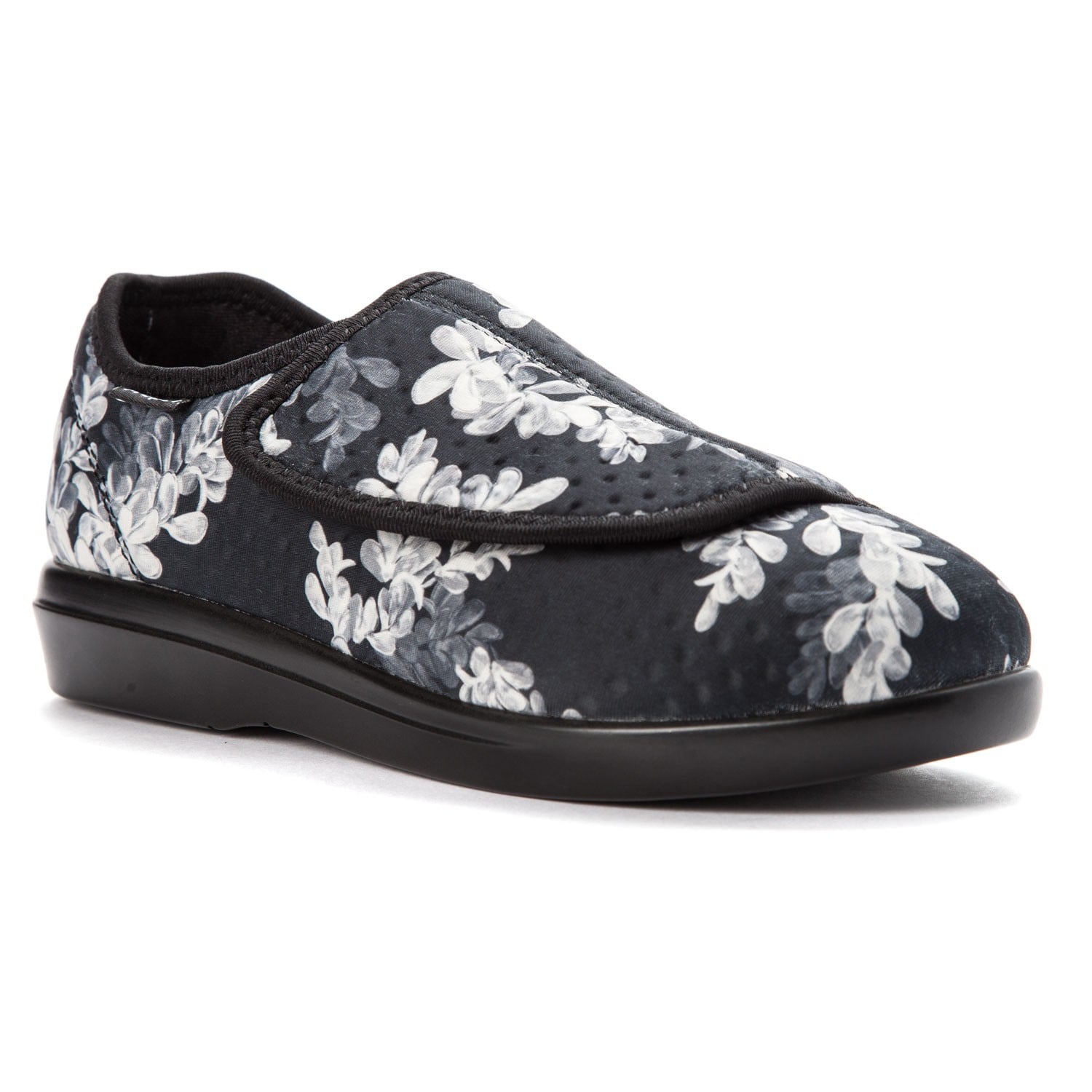 Propet Cush N Foot Women's Hook & Loop Slip-ons - Black Floral - Angle
