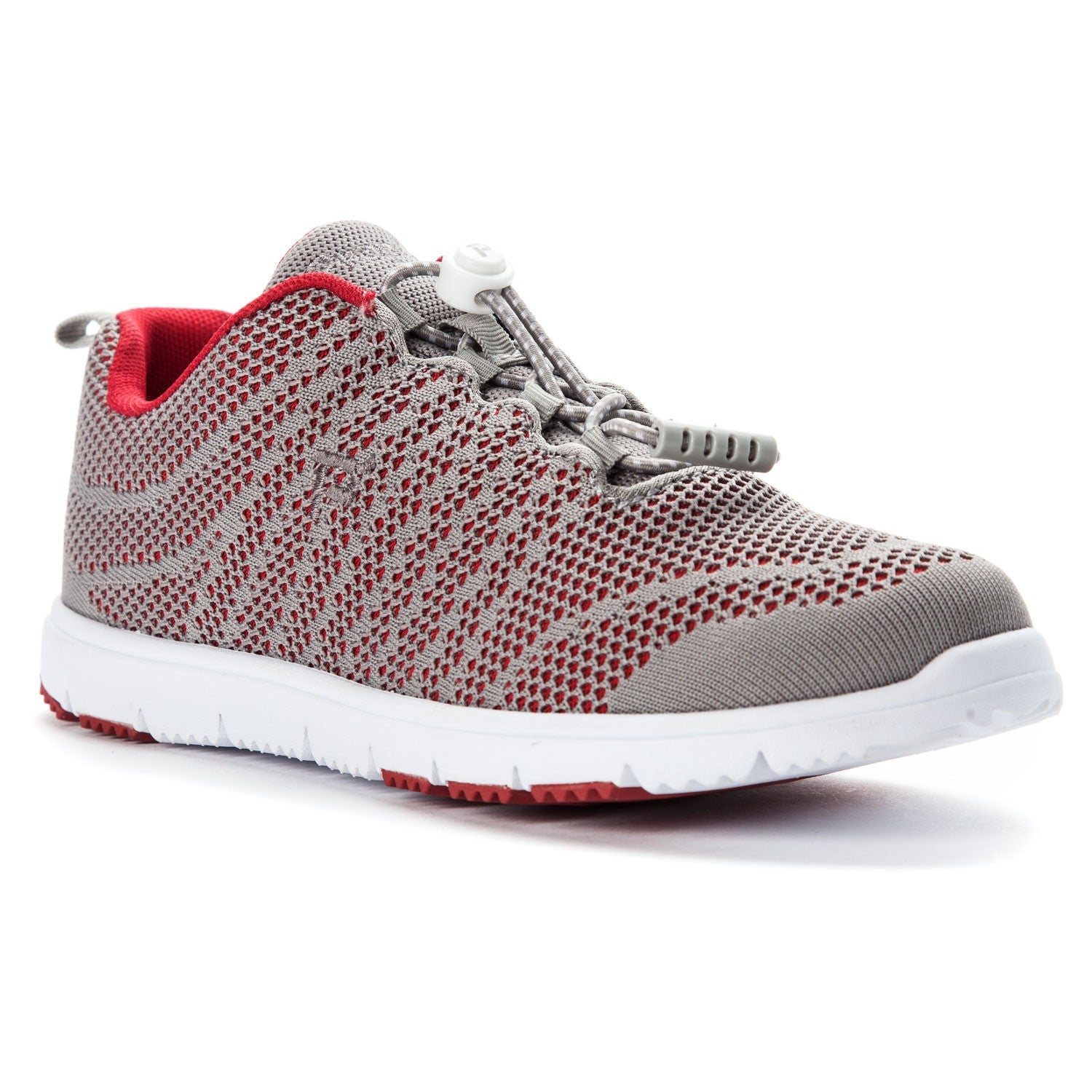 Propet TravelWalker EVO Women's Toggle Clasp Athletic Shoes - Grey/Crimson - Angle