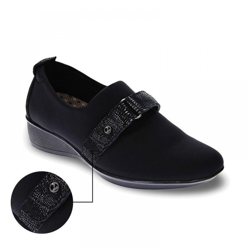 Revere Genoa Stretch Loafer - Women's - Black Lizard - Strap Detail