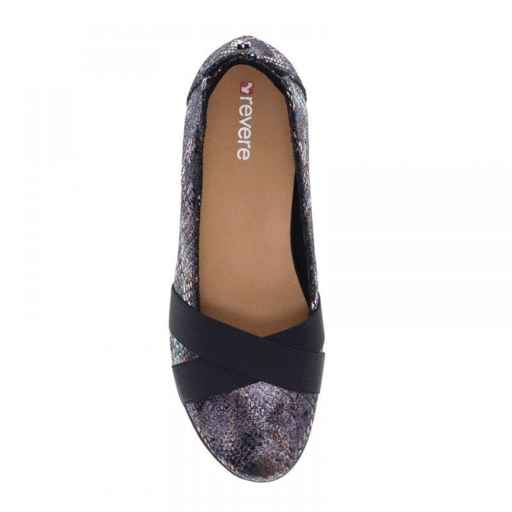 Revere Seoul Slip On Wedge - Women's - Black Metallic Python - Overhead