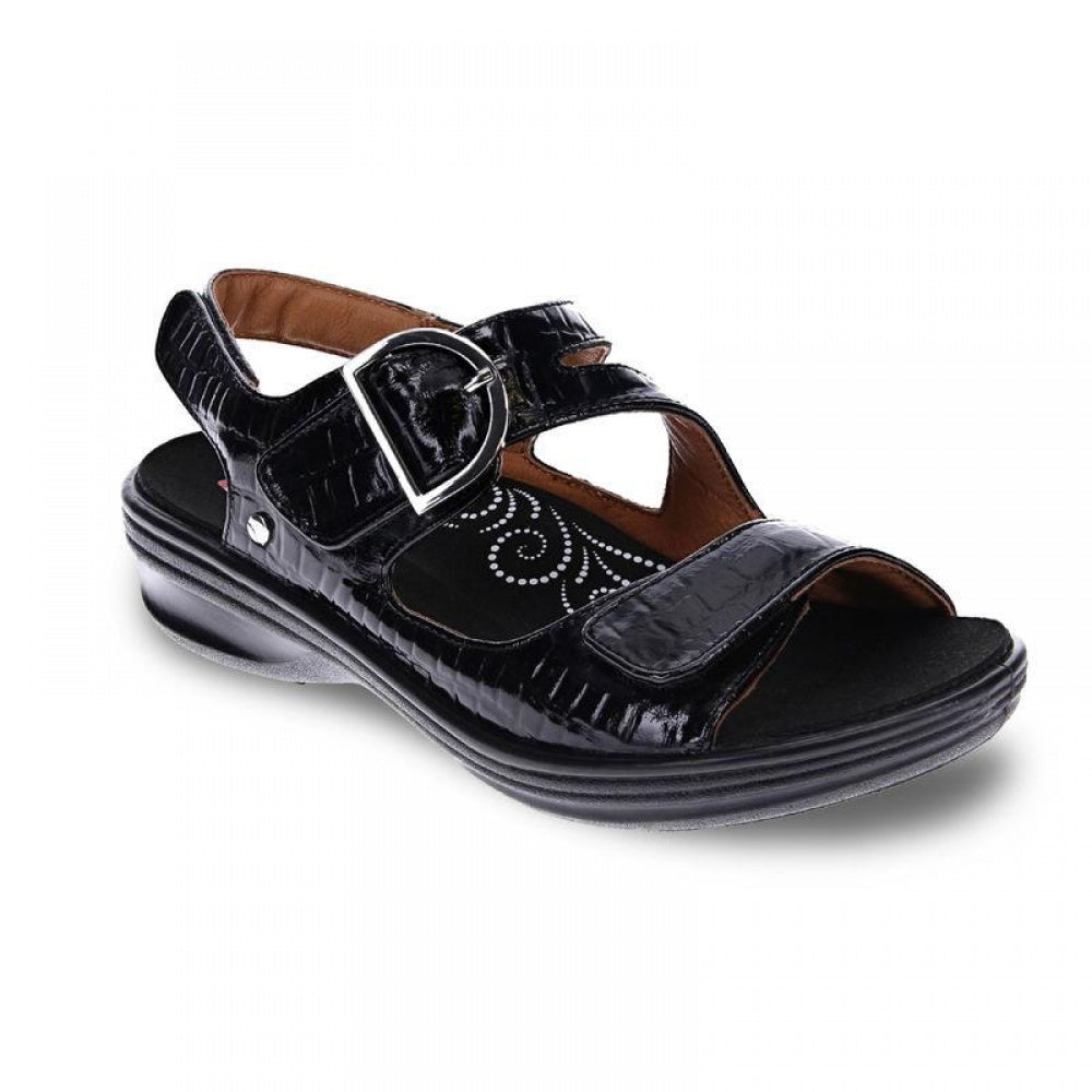 Revere Barcelona Back Strap Sandal - Women's - Black Croc - Angle