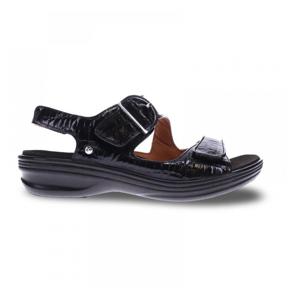Revere Barcelona Back Strap Sandal - Women's - Black Croc - Side