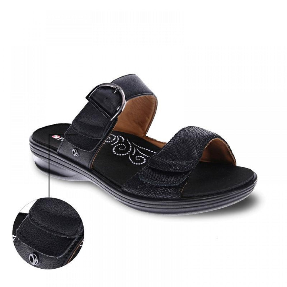 Revere Calais Slide - Women's - Black Lizard - Strap Detail