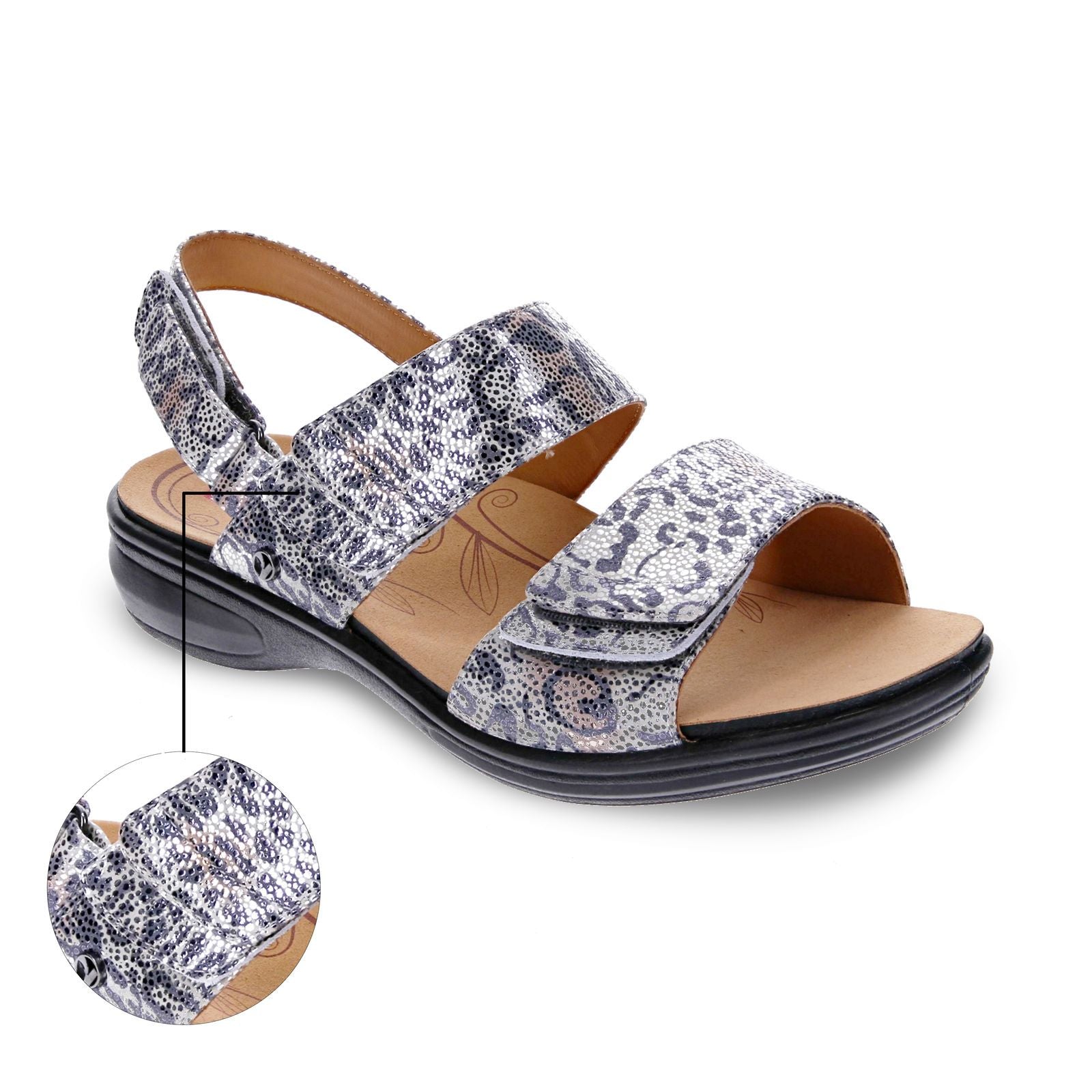 Revere Como Back Strap Sandal - Women's - Silver Safari - Strap Detail