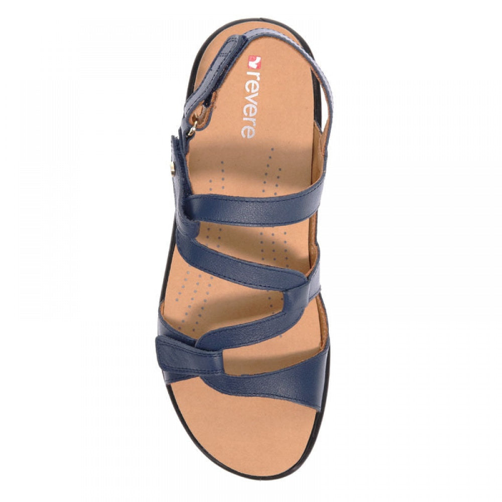 Revere Emerald 3 Strap Leather Sandals - Seasonal - Women's - Blue French - Overhead
